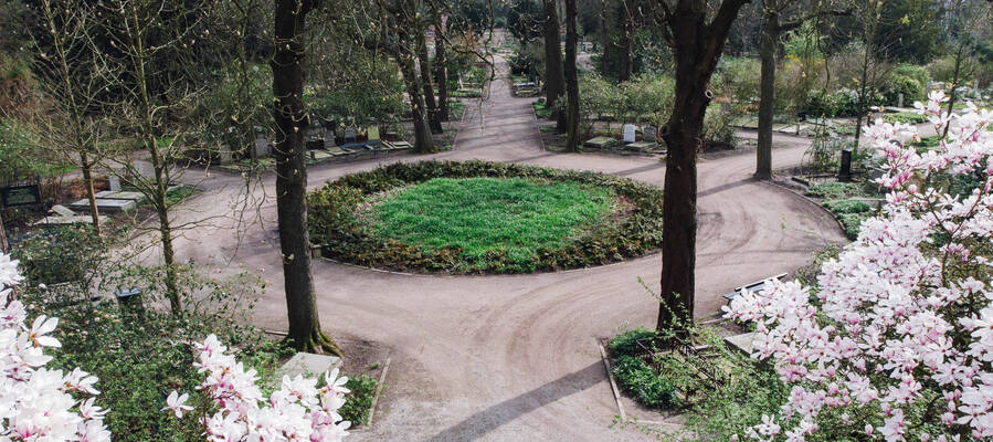 graven en wandelpaden vlakbij de aula