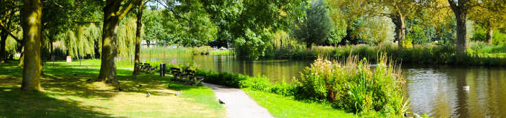 Pad langs het water in park De Watertoren