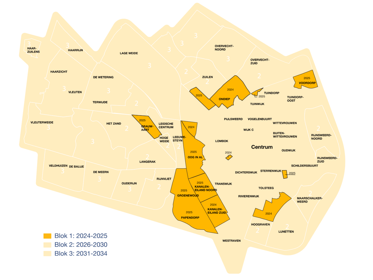 Kaart van Utrecht met daarop blok 1. Bij 'Wat staat er op de kaart (uitgeschreven)?' staat om welke gebieden het gaat