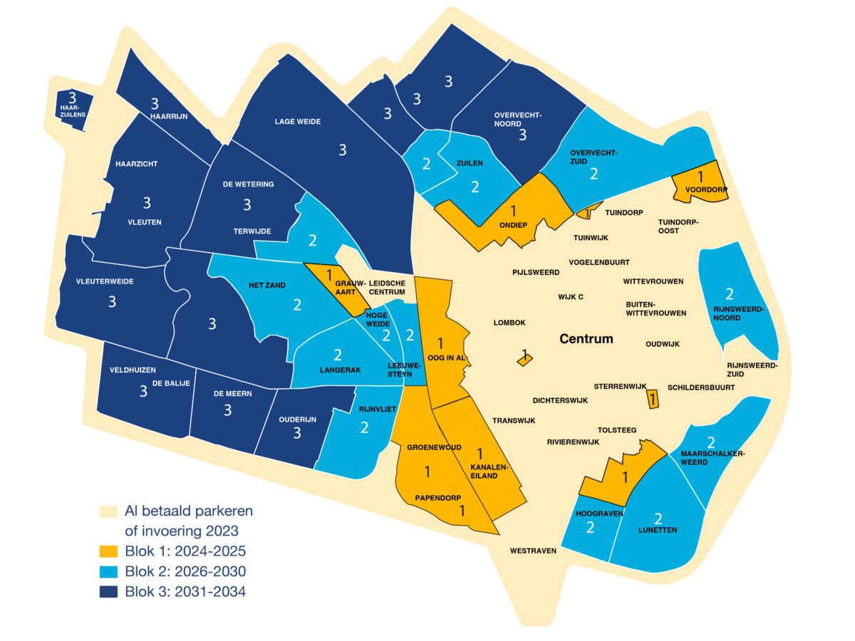 Kaart van Utrecht met daarop de 3 blokken. Bij 'Wat staat er op de kaart (uitgeschreven)?' staat de precieze uitleg