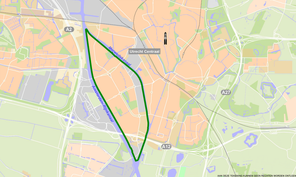 Overzichtskaart van het Rondje Stadseiland. In de tekst staat uitgelegd waar het oeverpark precies komt.