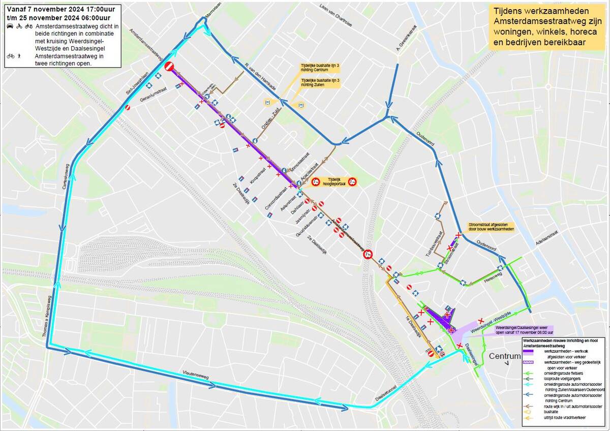 vergroot kaart omleidingen amsterdamsestraatweg vanaf 6 oktober