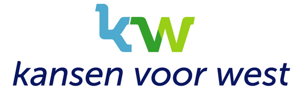 Logo Blauwe K en Groene W. Tekst: kansen voor west