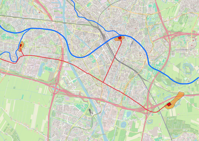 Het tracé van de limesweg met aftakkingen door Utrecht