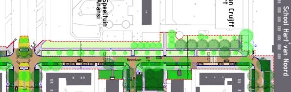 plattegrond ontwerp Bevinlaan, deel Marschalllaan-Trumanlaan, zie de beschrijving in de tekst