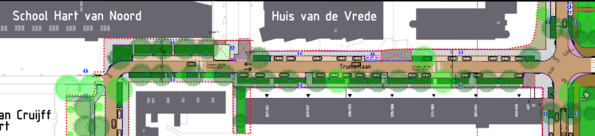 plattegrond ontwerp Trumanlaan, deel Bevinlaan-Bernadottelaan, zie de beschrijving in de tekst