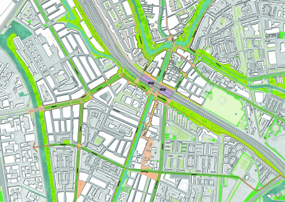 Toekomstbeeld van de Zuidpoort, schematisch weergegeven in een kaart