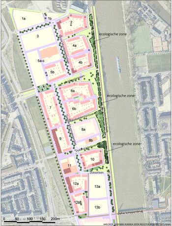 vergroot de kaart van het oeverpark met ecologische zones