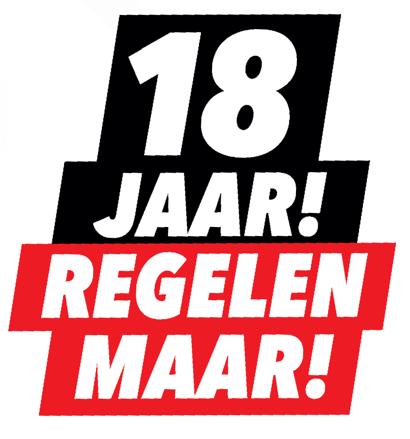 Beeld met de tekst '18 jaar! Regelen maar!'